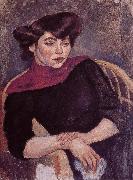 Woman wearing the purple shawl